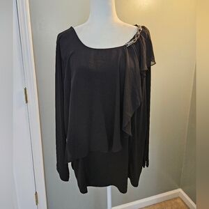 Simonton Says Women's Size 1x Black Long Sleeve Blouse with Embellished Detail